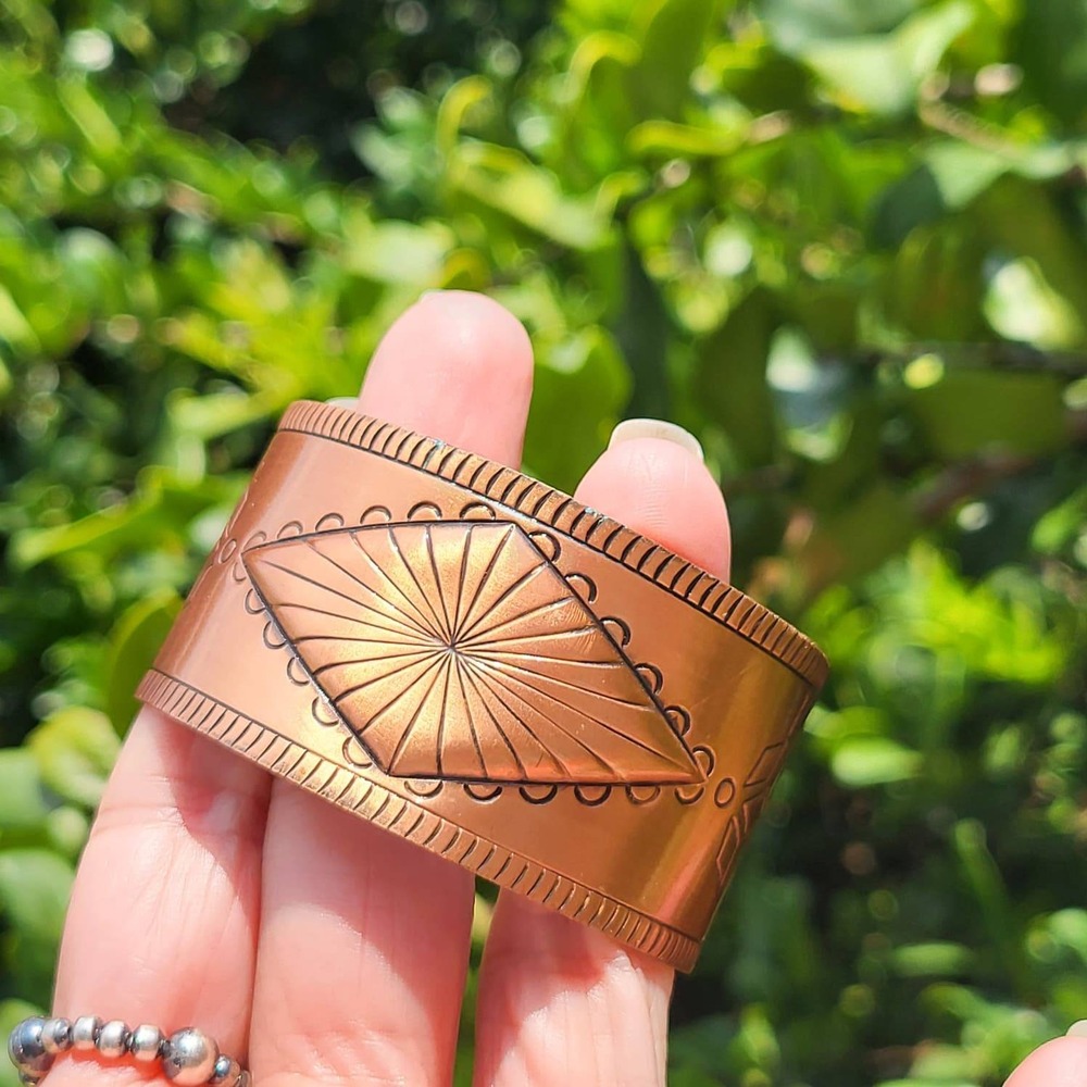 Vintage Bell Trading Post Copper Cuff Bracelet Rose Gold Geometric Stamped